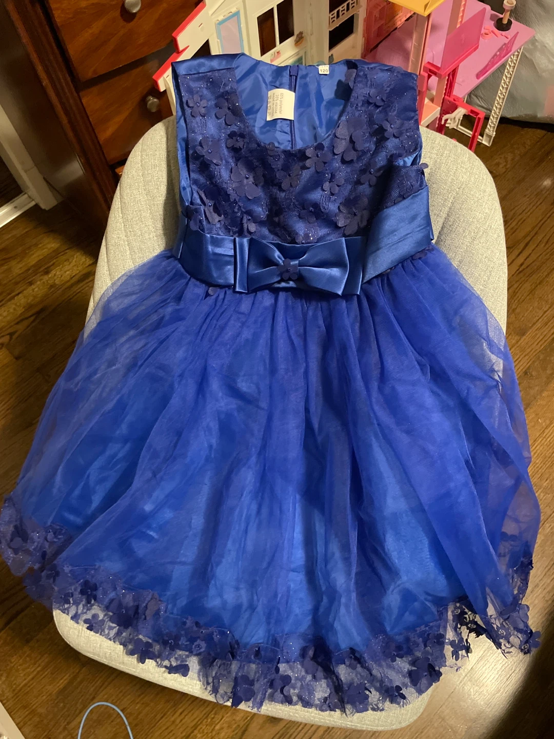 Blue Dress with Floral Appliques