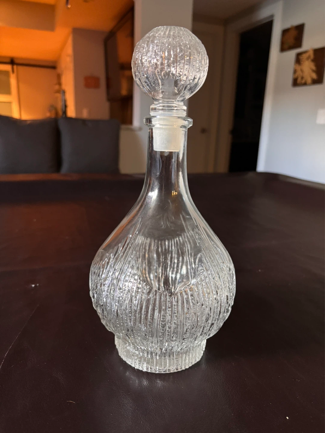 Clear Textured Glass Decanter with Stopper