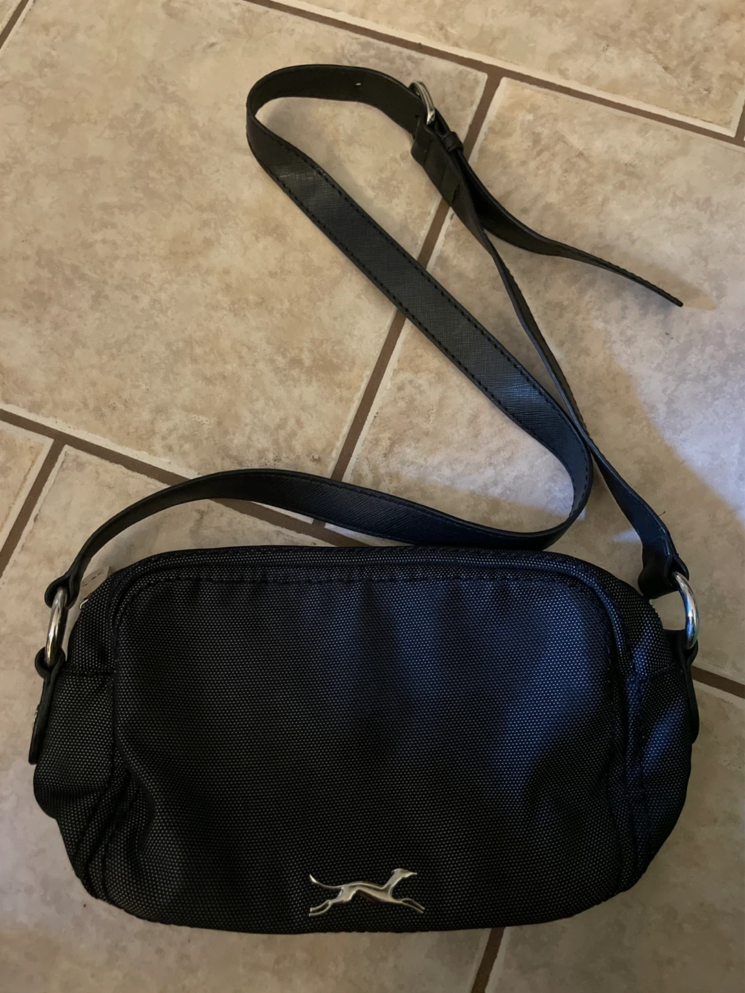 Black Crossbody Bag with Running Dog Logo