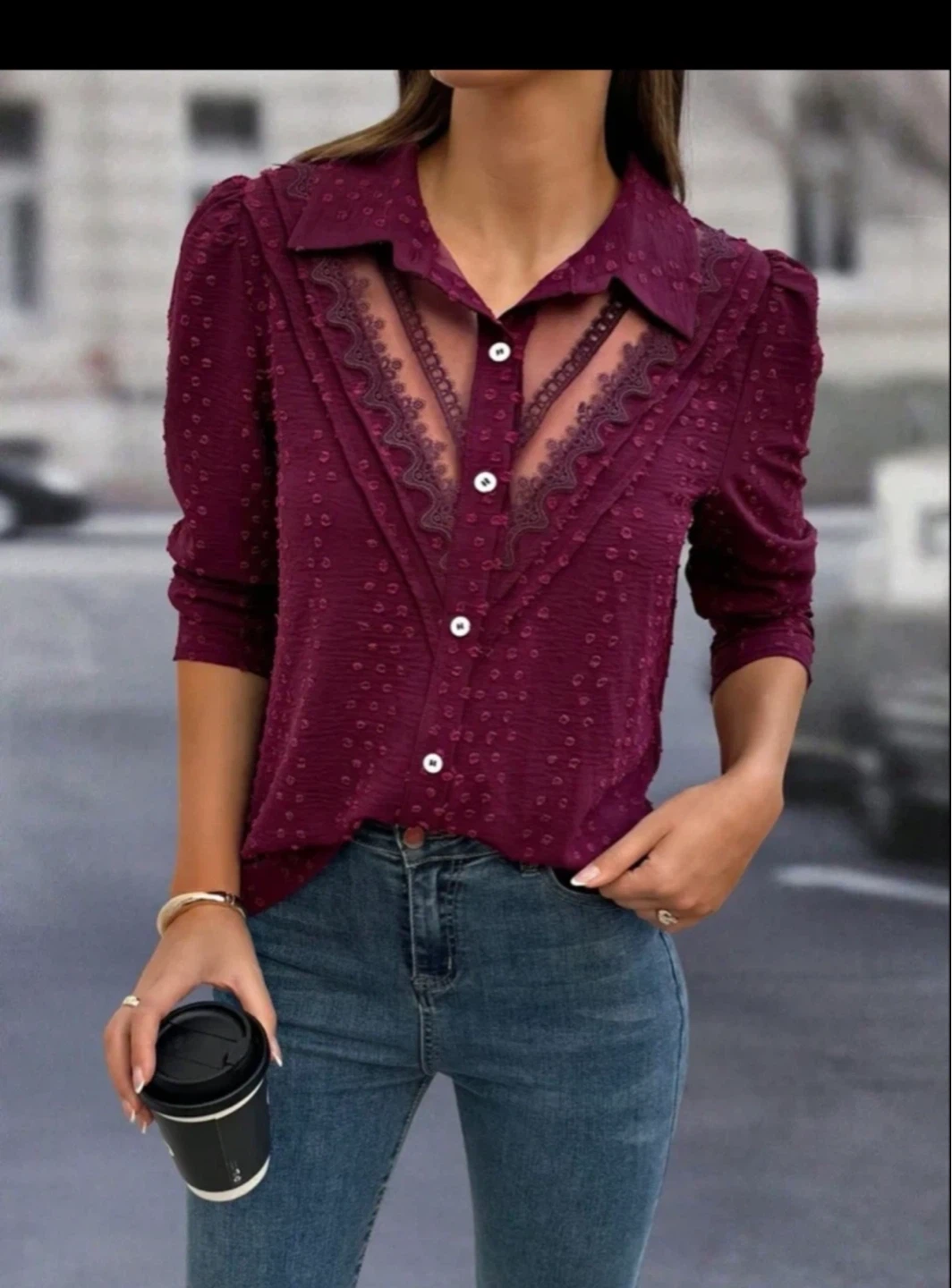 Burgundy Jacquard Blouse⚽️ - photo 2