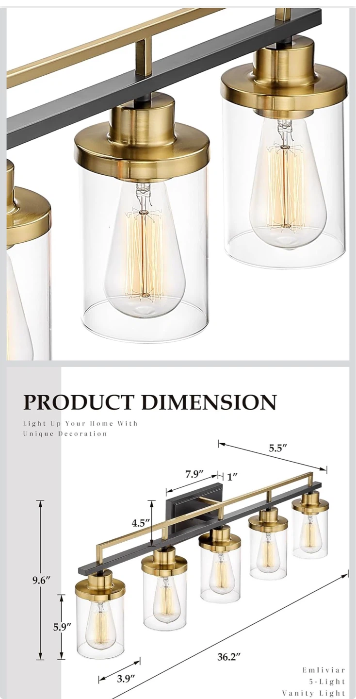 Emliviar 36 Inch 5-Light Bathroom Vanity Light Fixture - photo 4