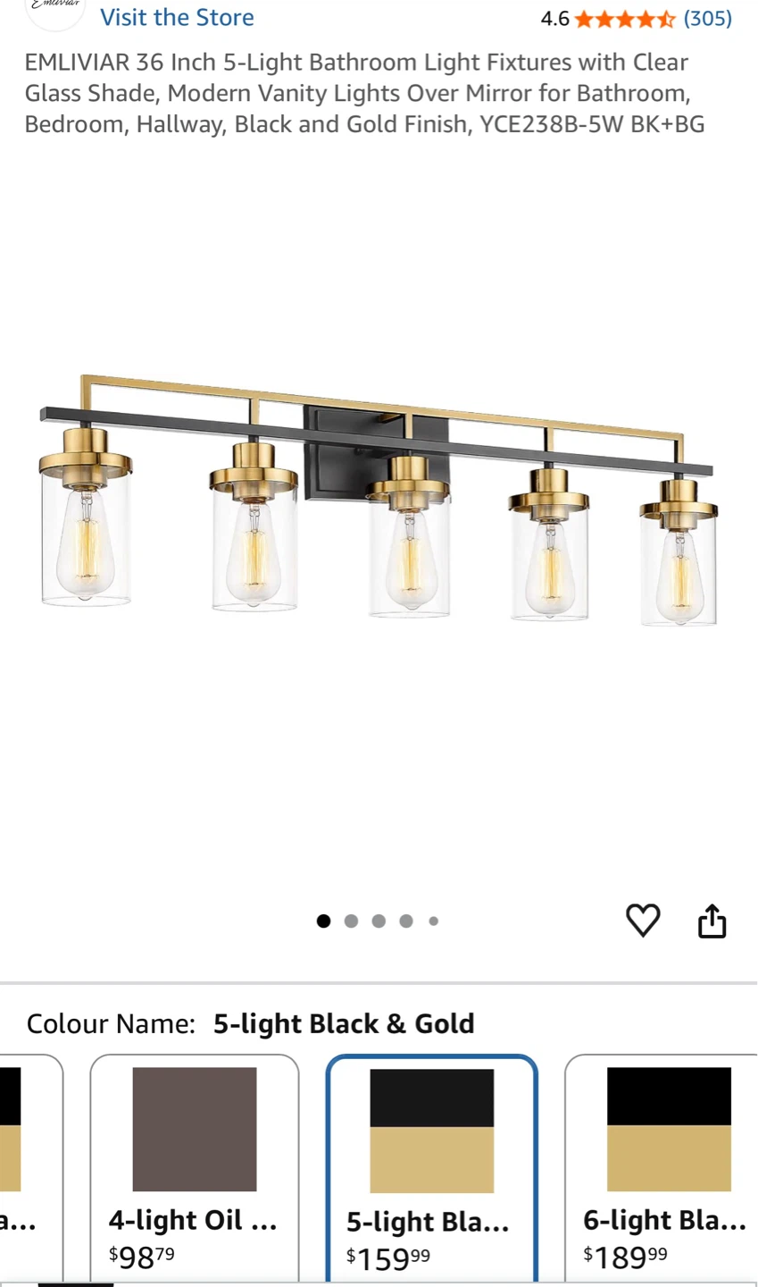 Emliviar 36 Inch 5-Light Bathroom Vanity Light Fixture
