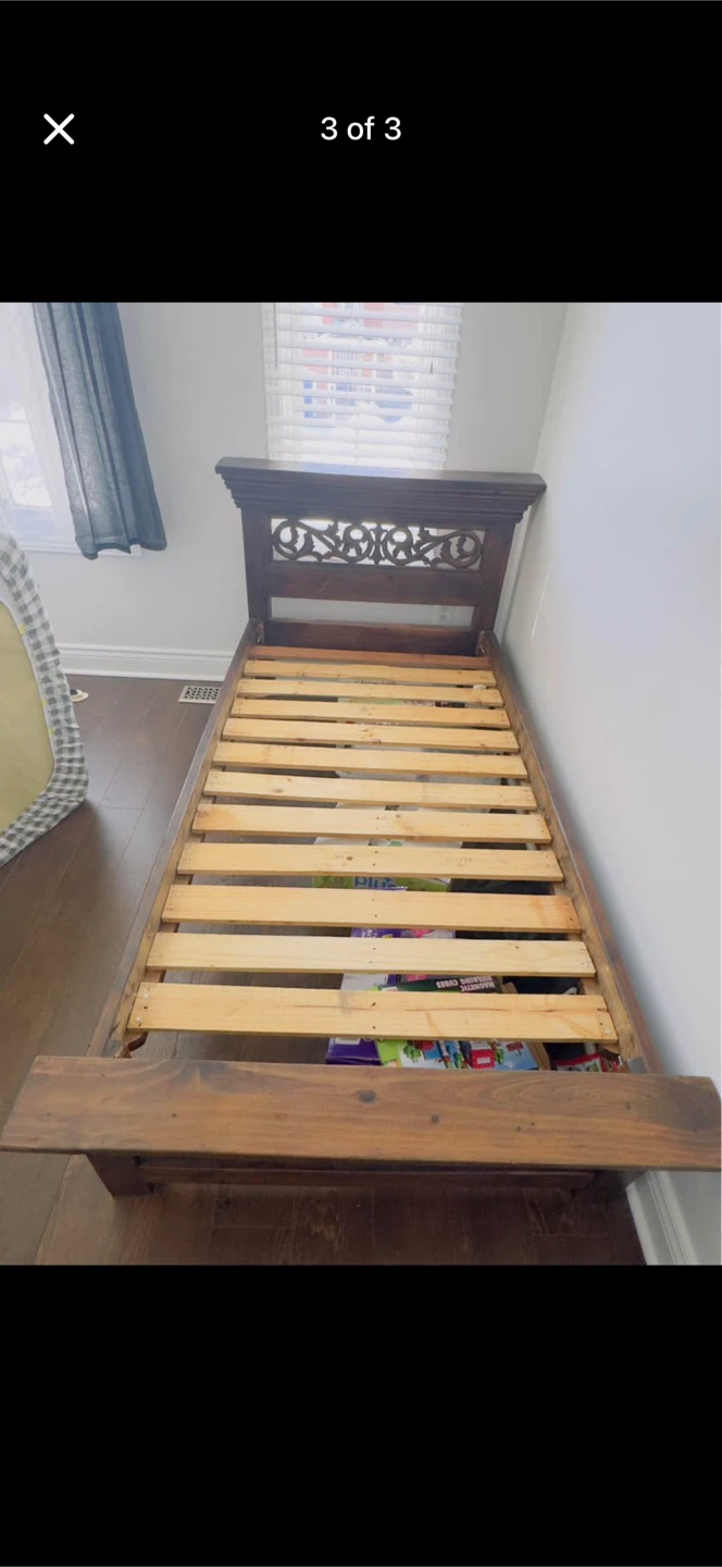 Wooden Twin Bed Frame with Ornate Headboard