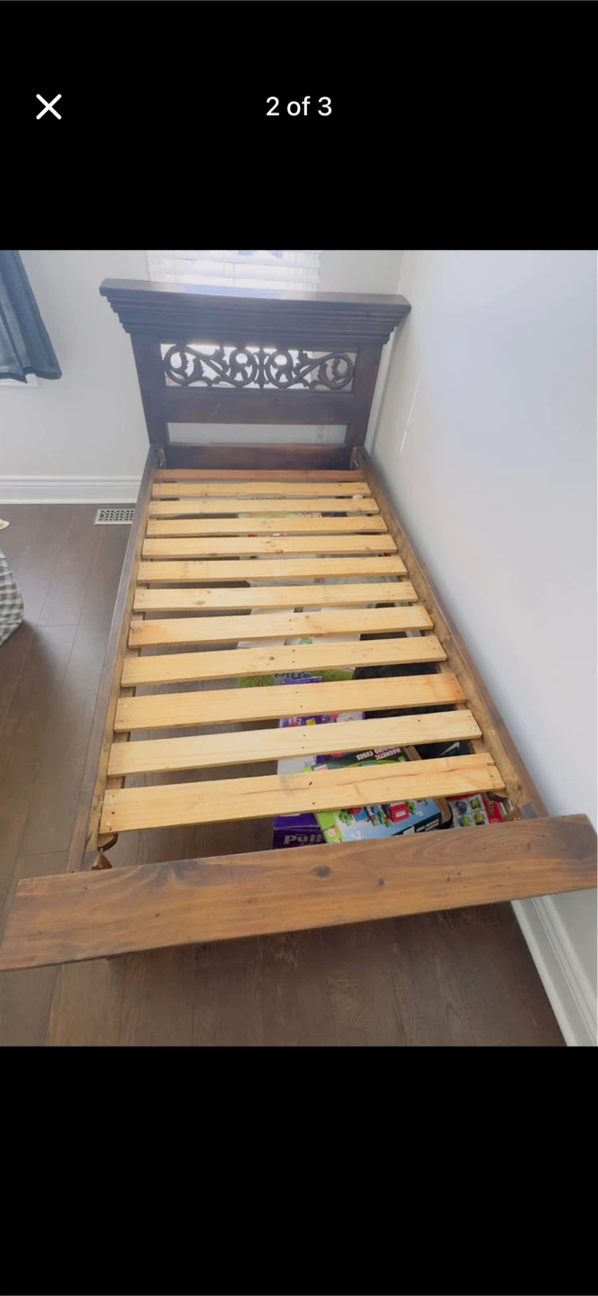 Wooden Twin Bed Frame with Ornate Headboard - photo 2
