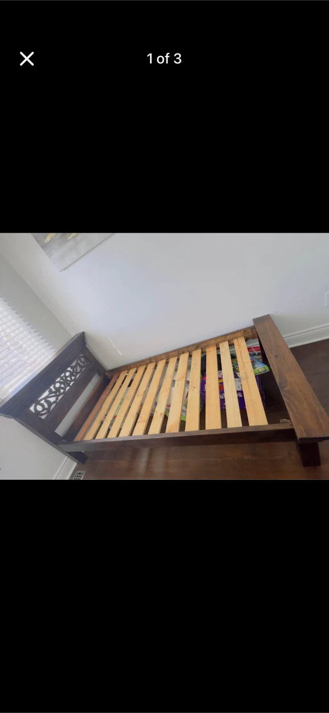 Wooden Twin Bed Frame with Ornate Headboard - photo 3