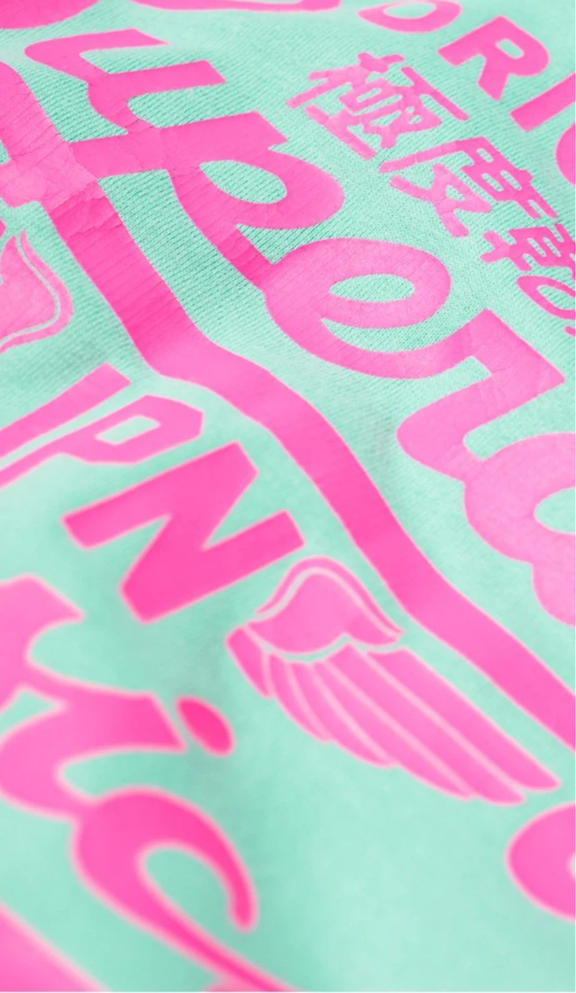 Superdry JPN Classics Hoodie Women L Mint Green Pink Graphic - photo 5