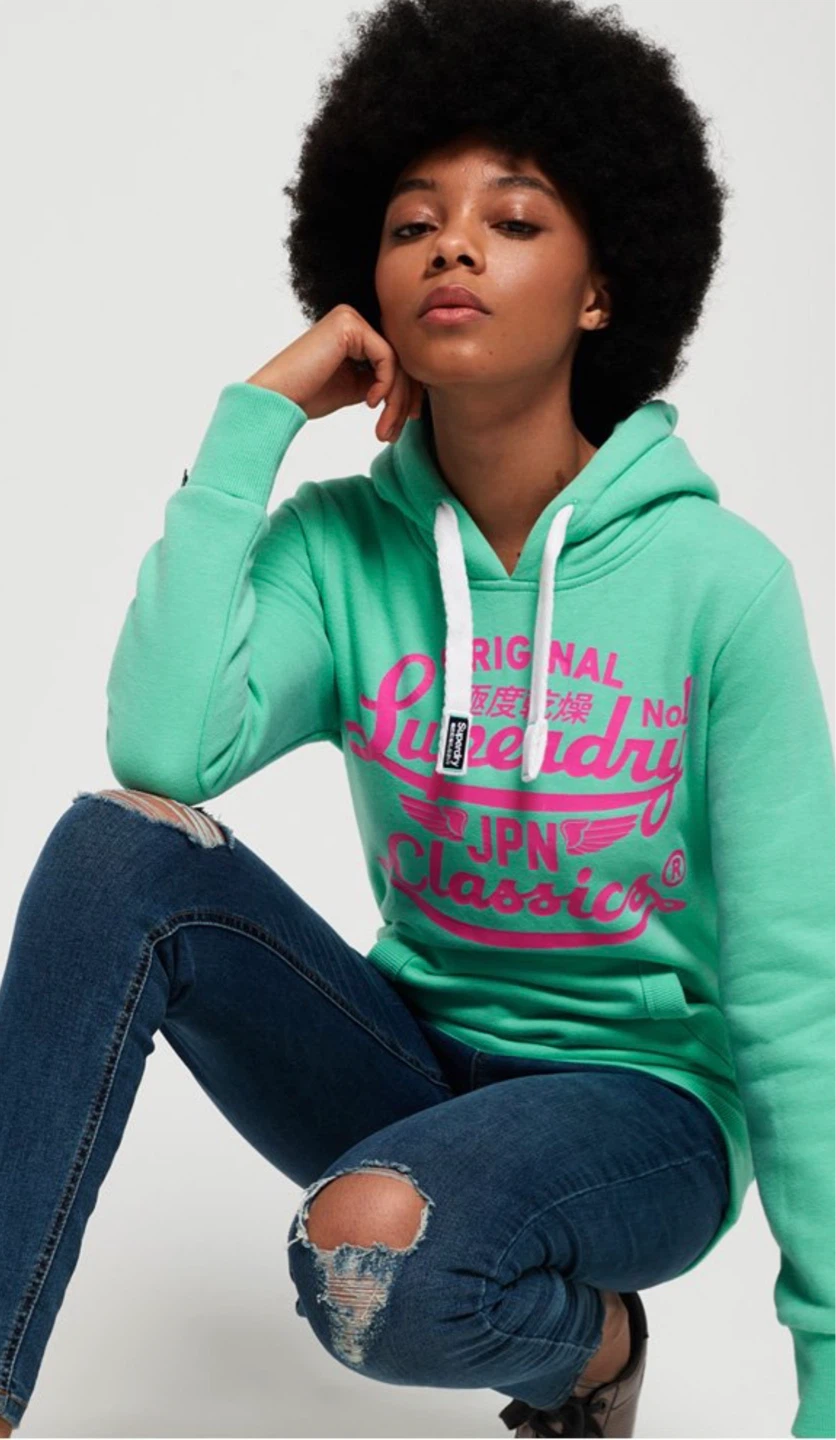Superdry JPN Classics Hoodie Women L Mint Green Pink Graphic - photo 4