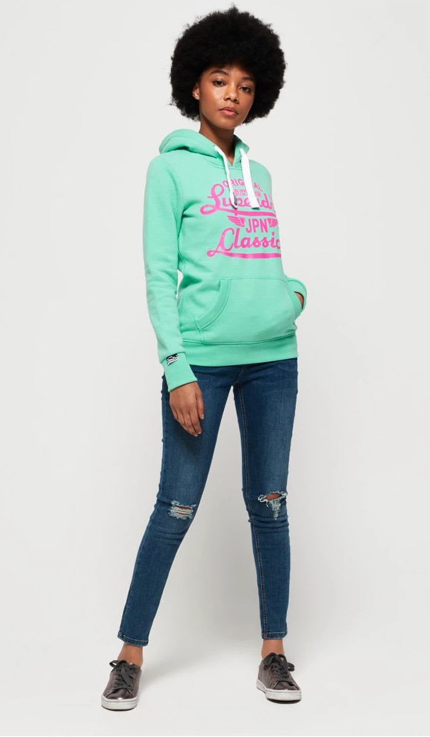 Superdry JPN Classics Hoodie Women L Mint Green Pink Graphic - photo 2