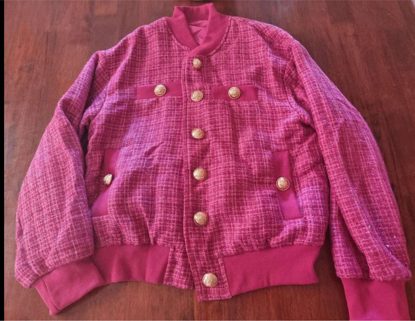 SHEIN Pink Tweed Bomber Jacket ⚽️