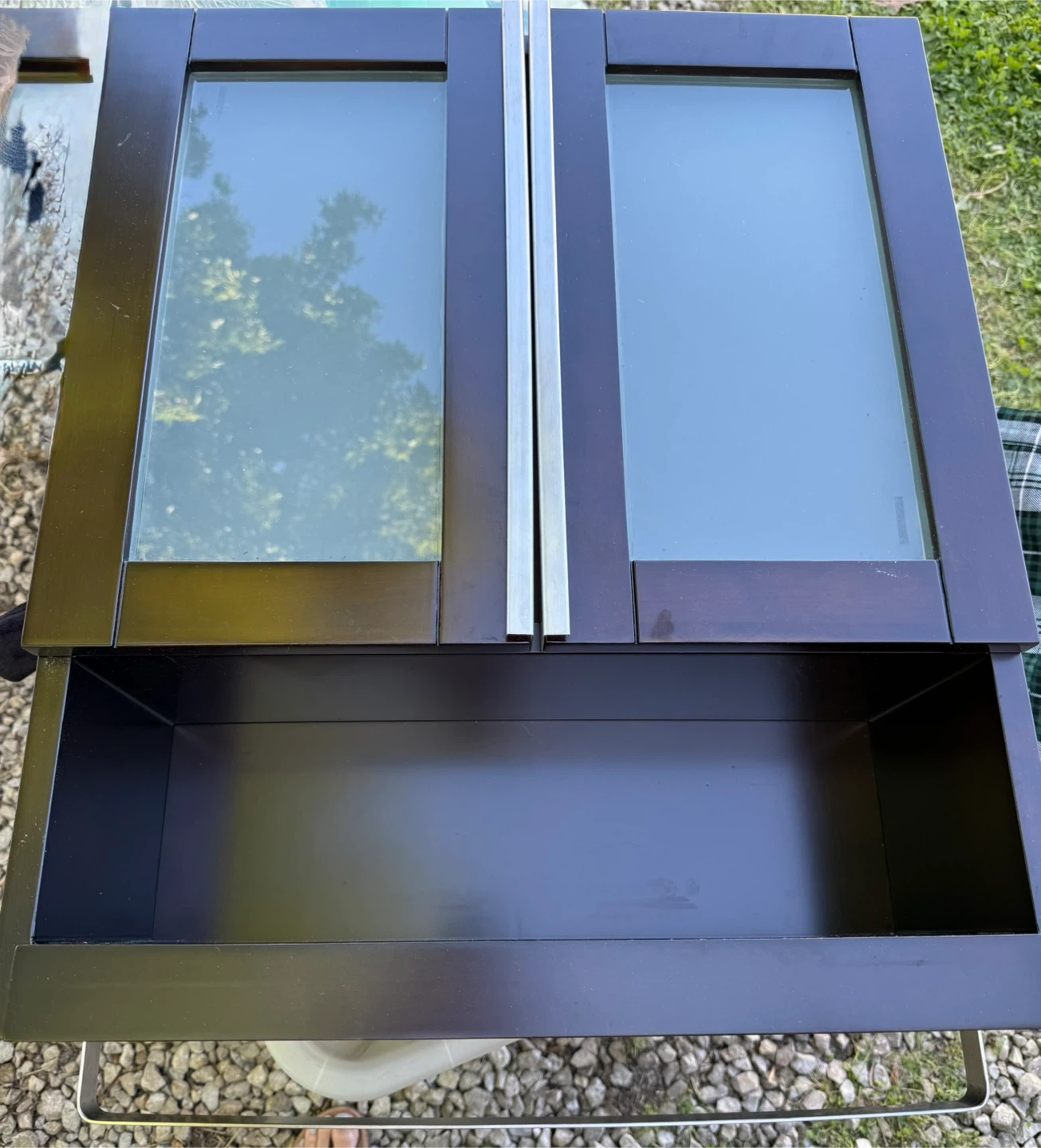Espresso Brown Cabinet with Glass Doors and Drawer