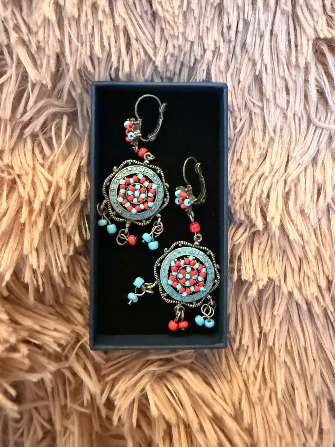 Beaded Drop Earrings - Red, Blue, and Turquoise ⚽️