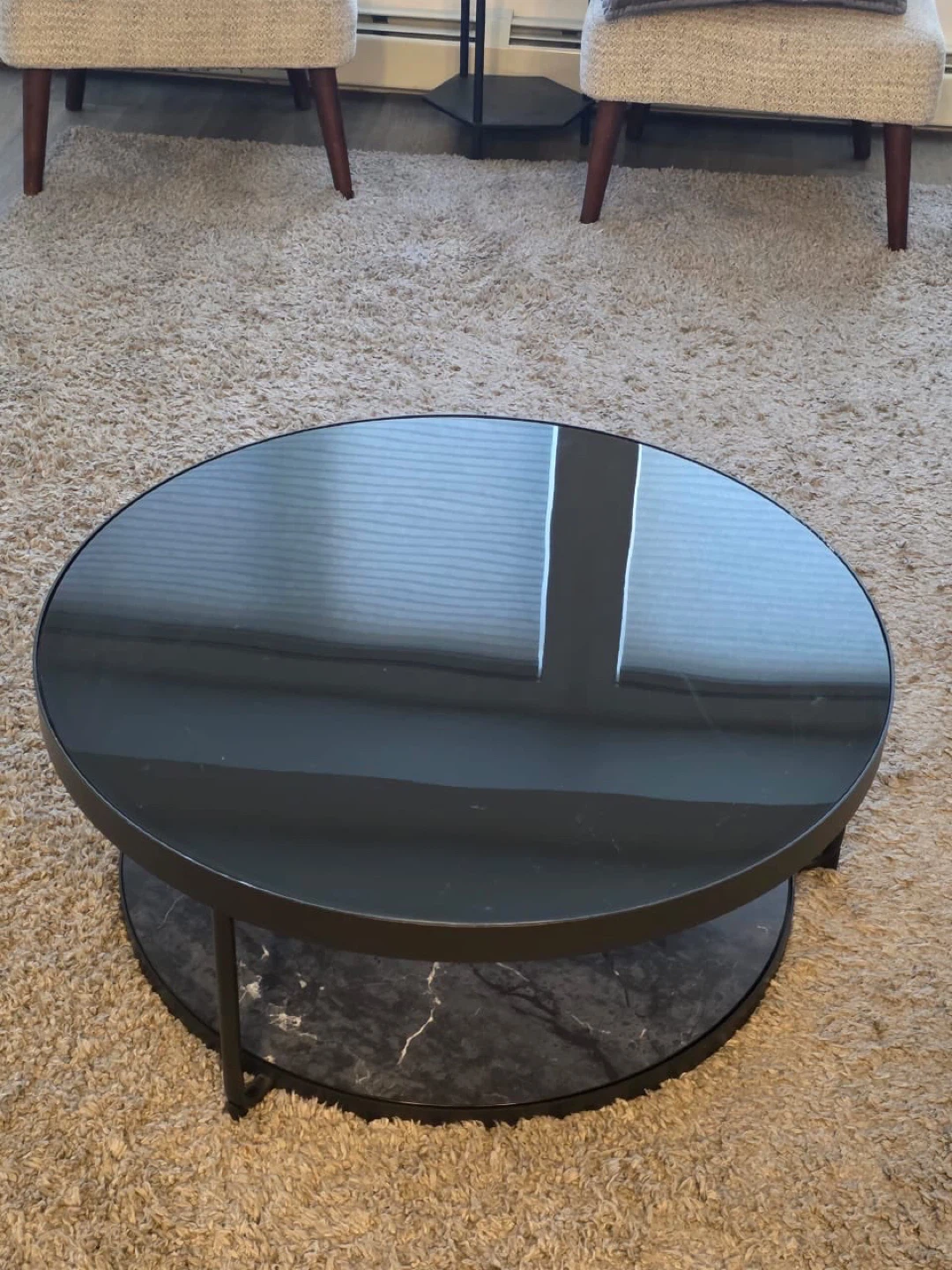 Round Coffee Table with Black Glass Top - photo 3