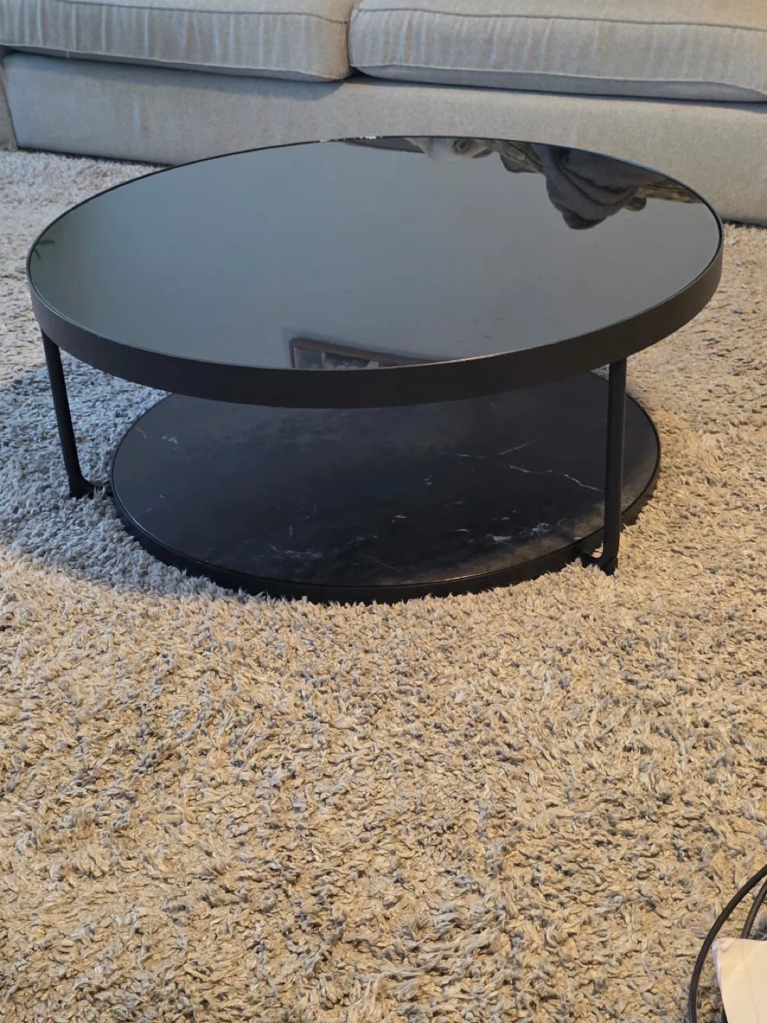Round Coffee Table with Black Glass Top - photo 2