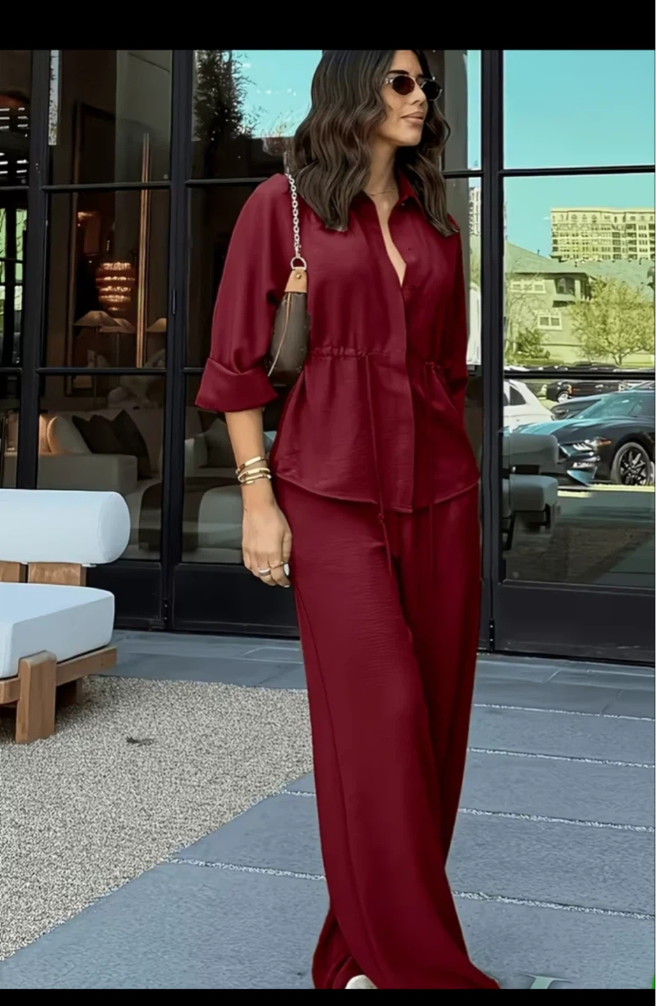 Maroon Satin Wide-Leg Pants⚽️ - photo 2