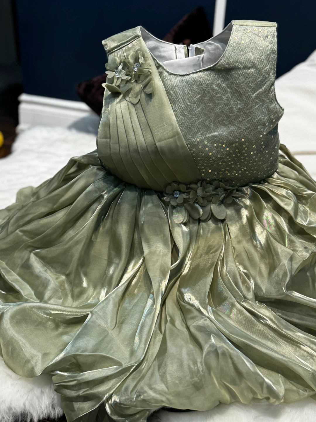 Girls Sage Green Party Dress with Sequins ⚽ - photo 4