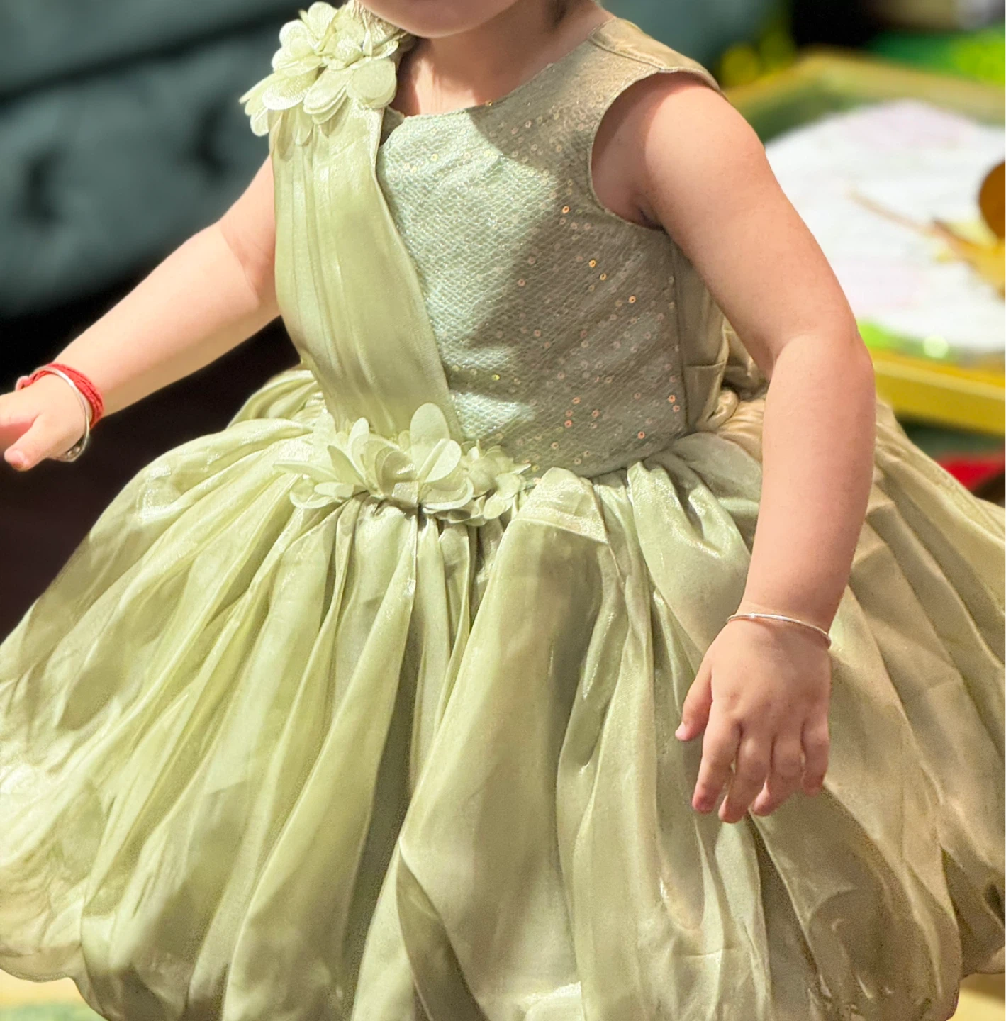 Girls Sage Green Party Dress with Sequins ⚽ - photo 3