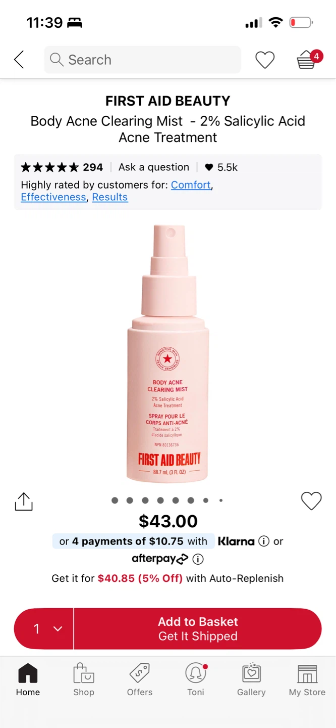 First Aid Beauty Body Acne Clearing Mist