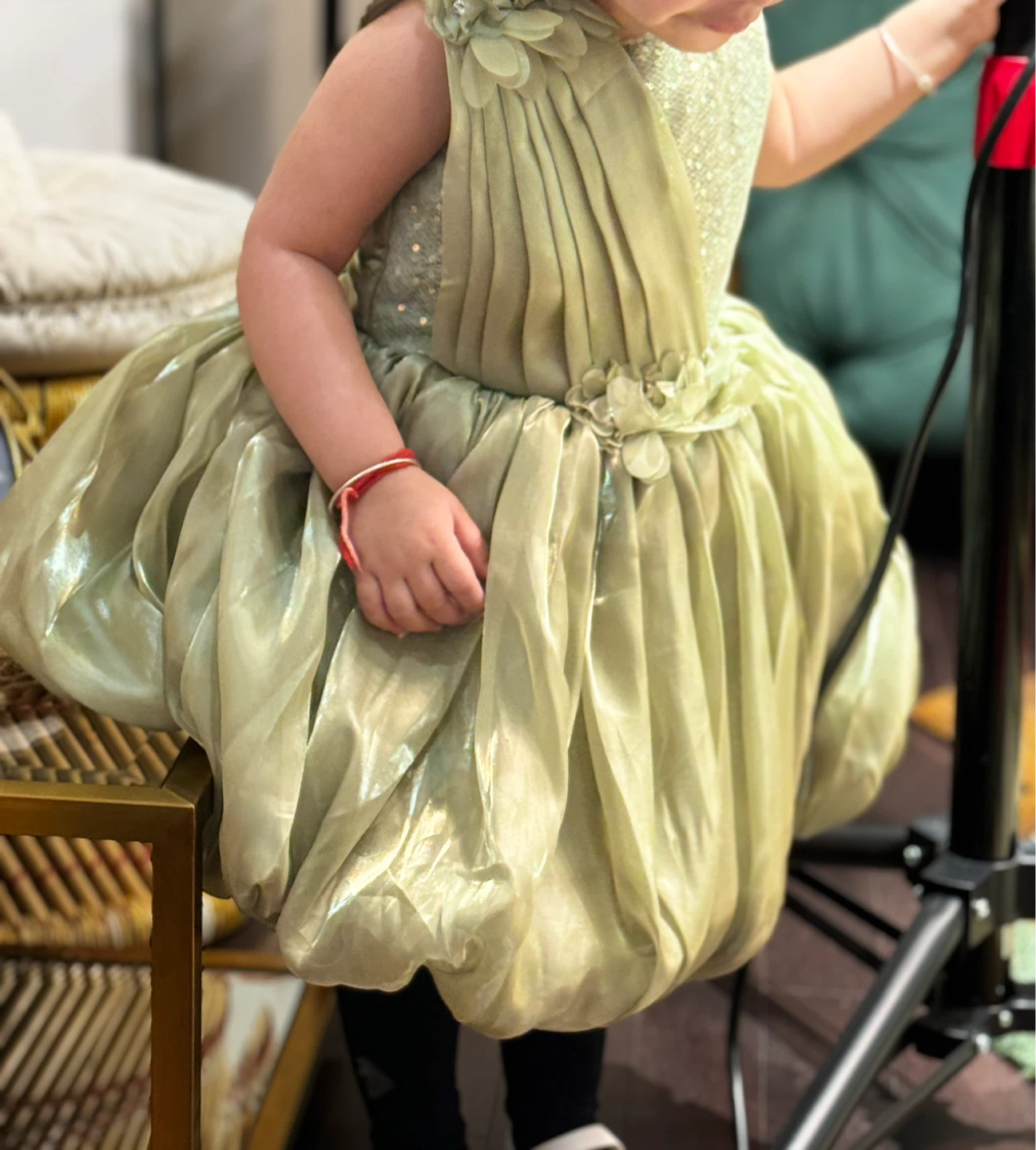Girls Sage Green Party Dress with Sequins ⚽