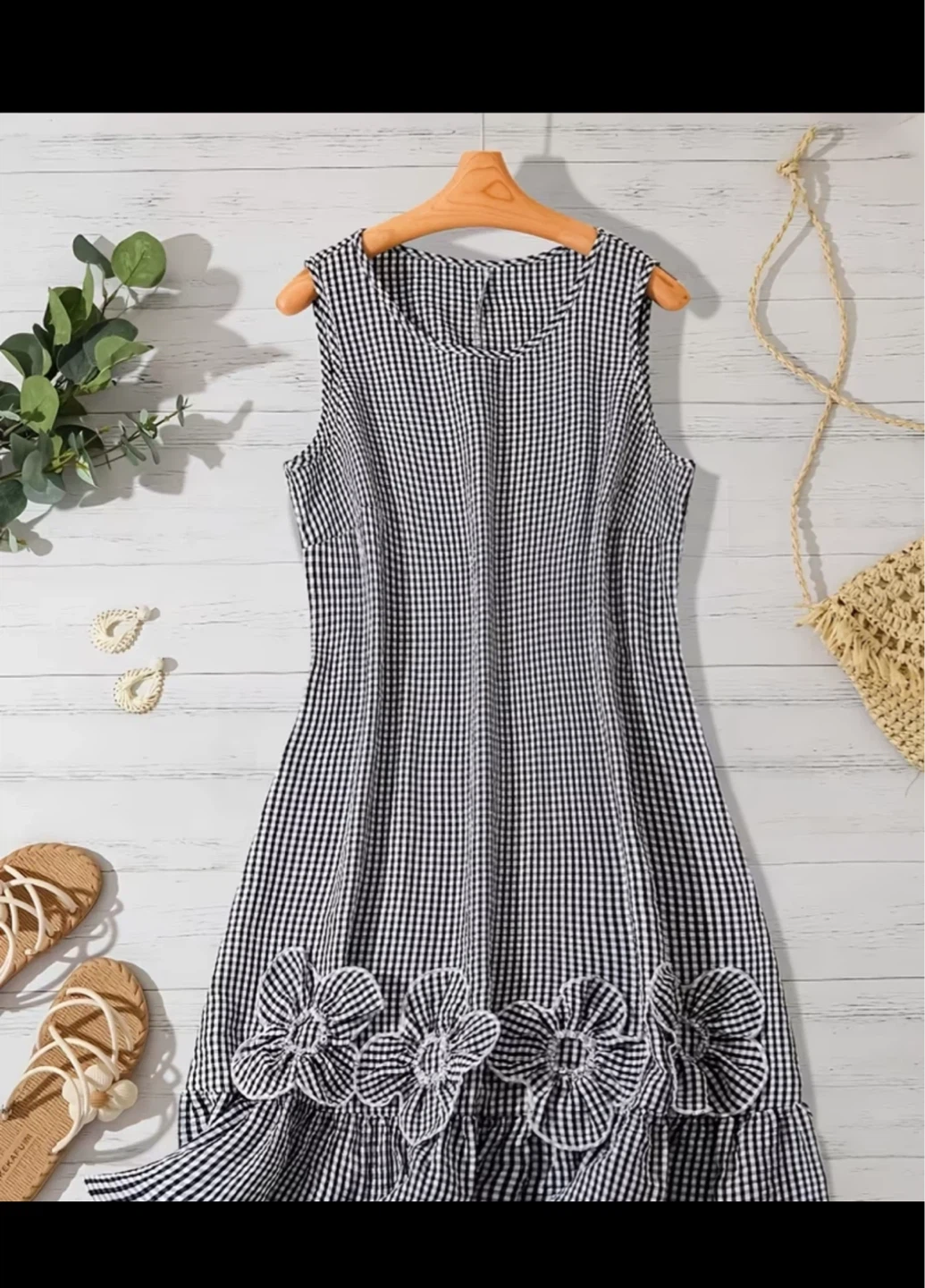 Gingham Sleeveless Dress with Floral Hem⚽️ - photo 2
