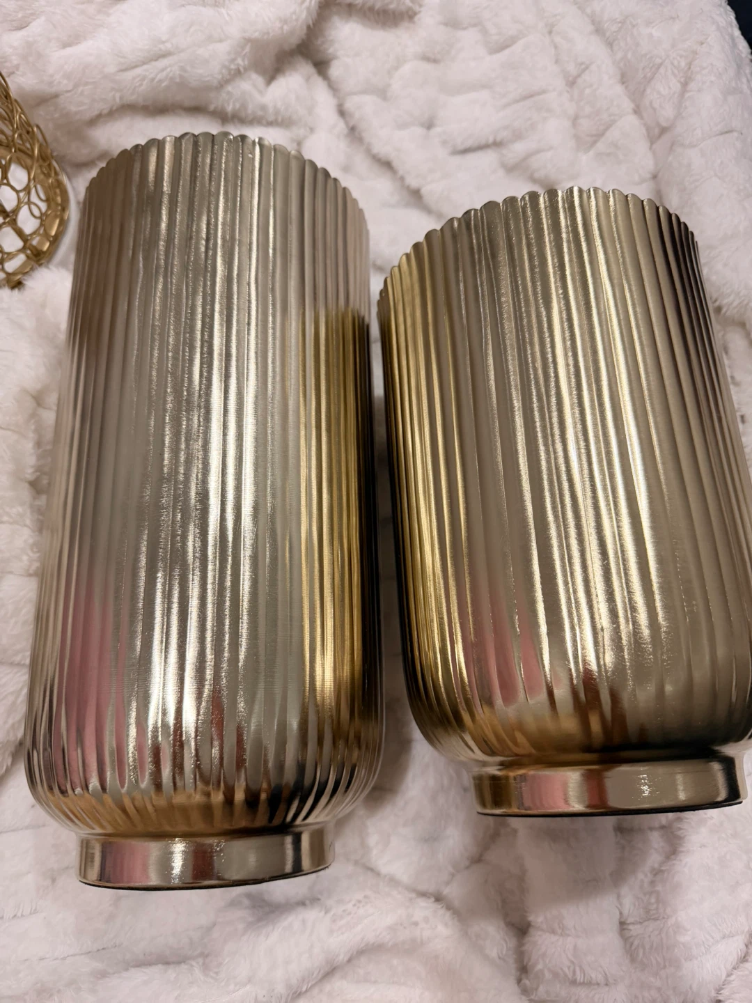 Set of 2 Gold Fluted Vases