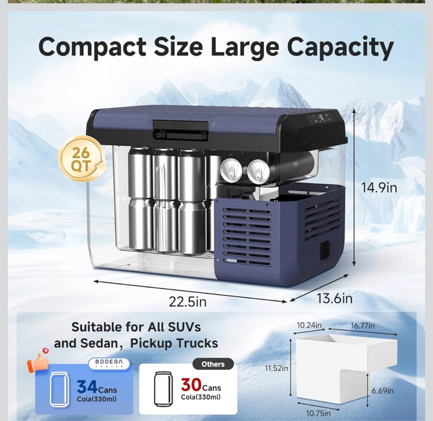 BODEGA 12 Volt Car Refrigerator 26QT Portable Freezer - photo 3