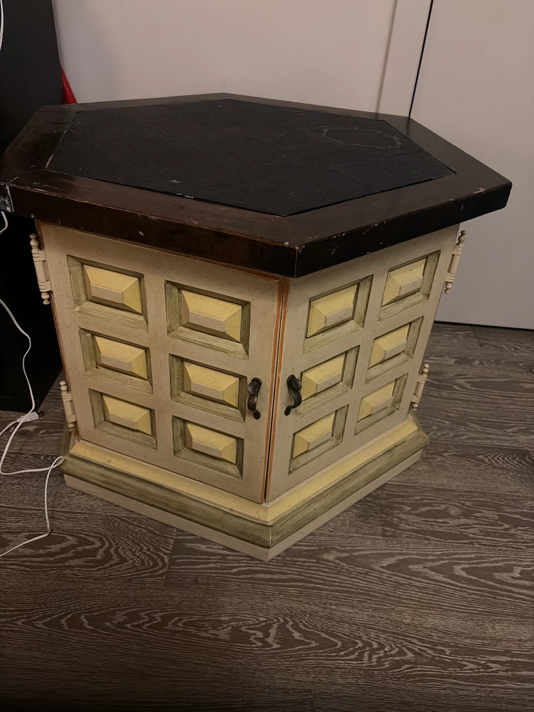 Vintage Hexagonal Accent Table with Doors