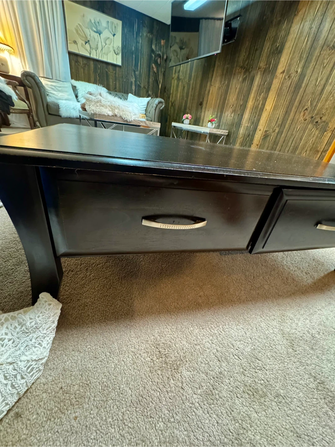 Dark Wood Coffee Table with Two Drawers