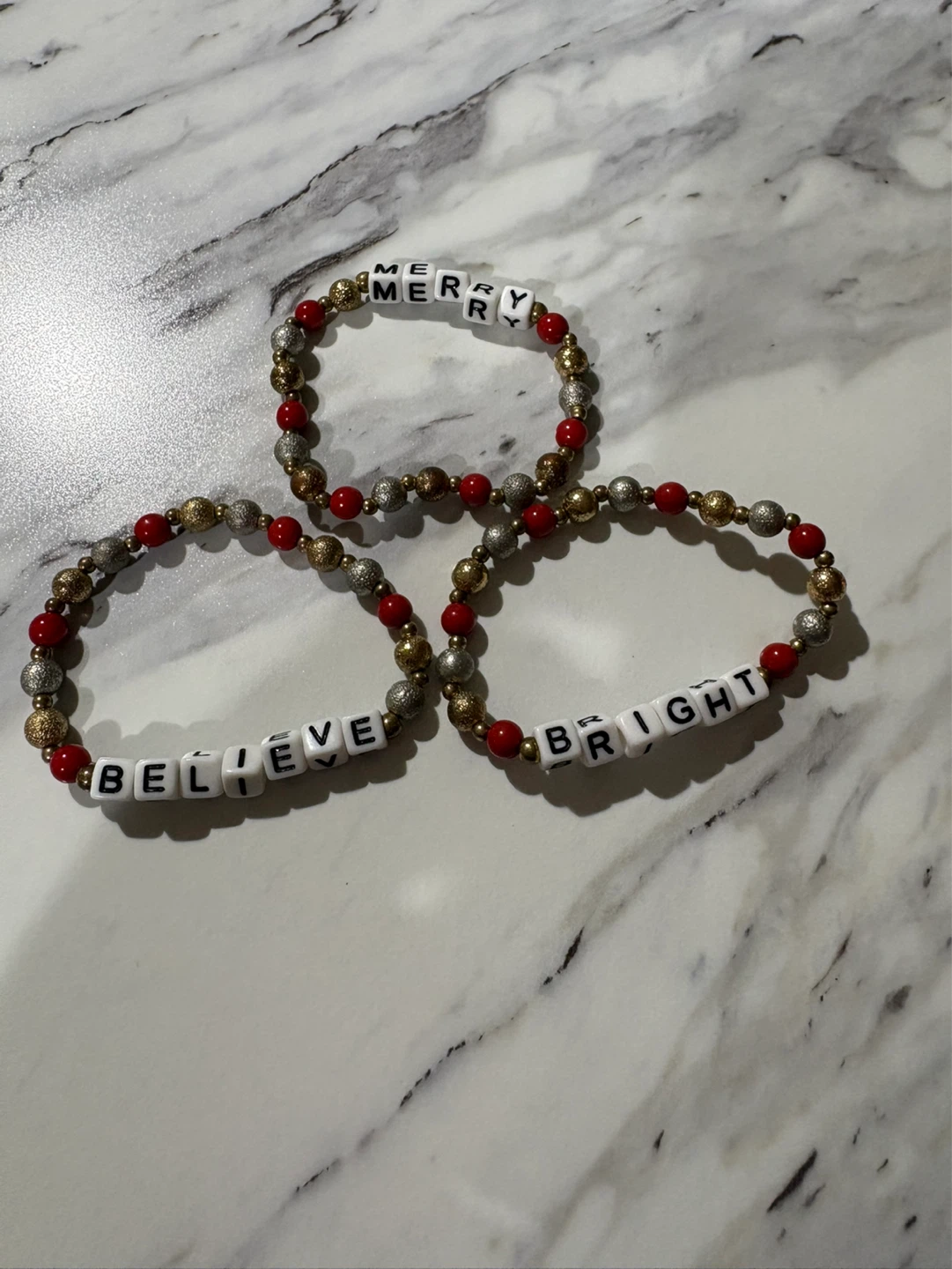 ⚽️ Set of 3 "Believe Merry Bright" Beaded Bracelets