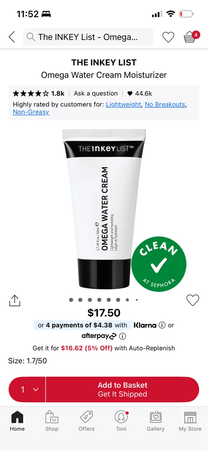 The INKEY List Omega Water Cream Moisturizer