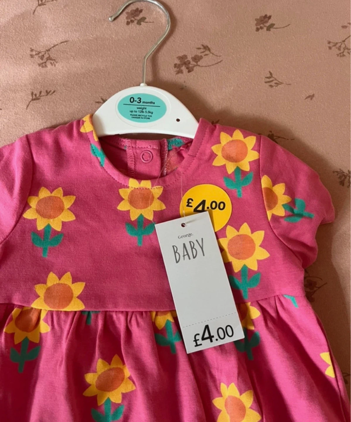 George Baby Pink Sunflower Dress 0-3 Months⚽️ - photo 2