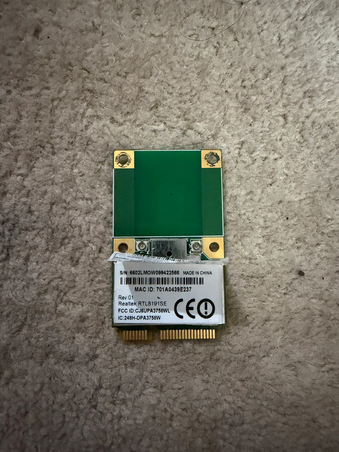 REALTEK RTL8191SE WLAN PCIe WI-FI CARD – TOSHIBA PA3758U-1MPC