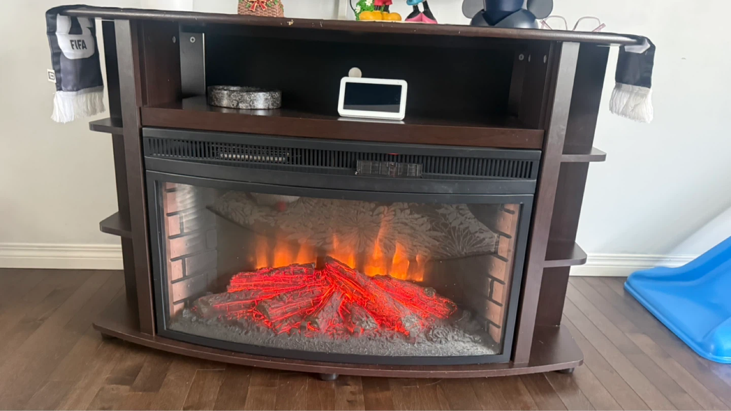 Corner Media Console / Fireplace TV Stand - Dark Cherry Finish