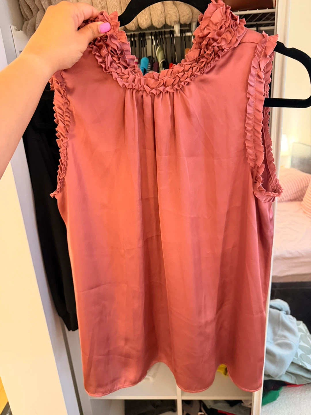 Zara Coral Ruffle Neck Sleeveless Blouse