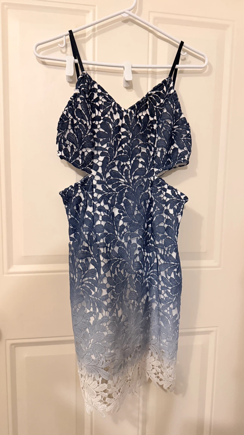 Blue & White Lace Cut-Out Dress. Size M