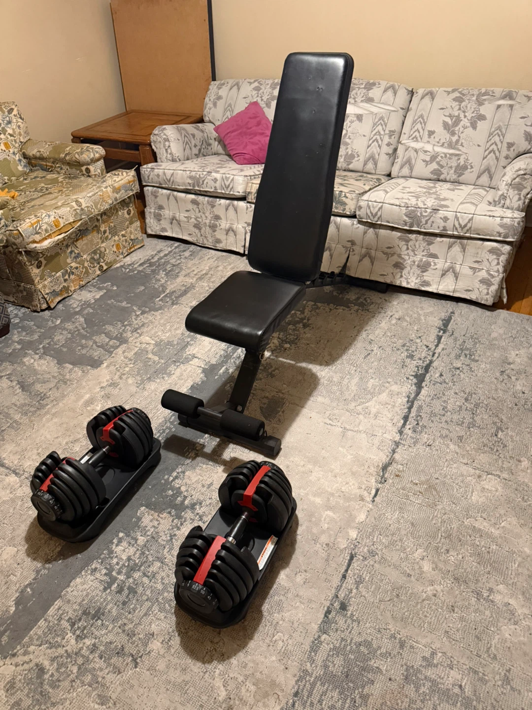 Adjustable Dumbbells with Weight Bench