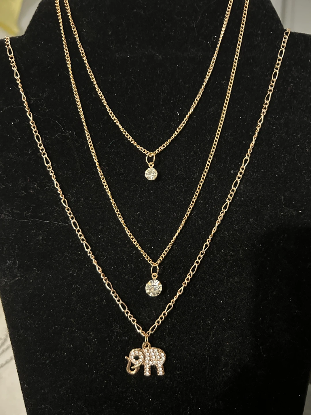 Layered Elephant Necklace with Rhinestones
