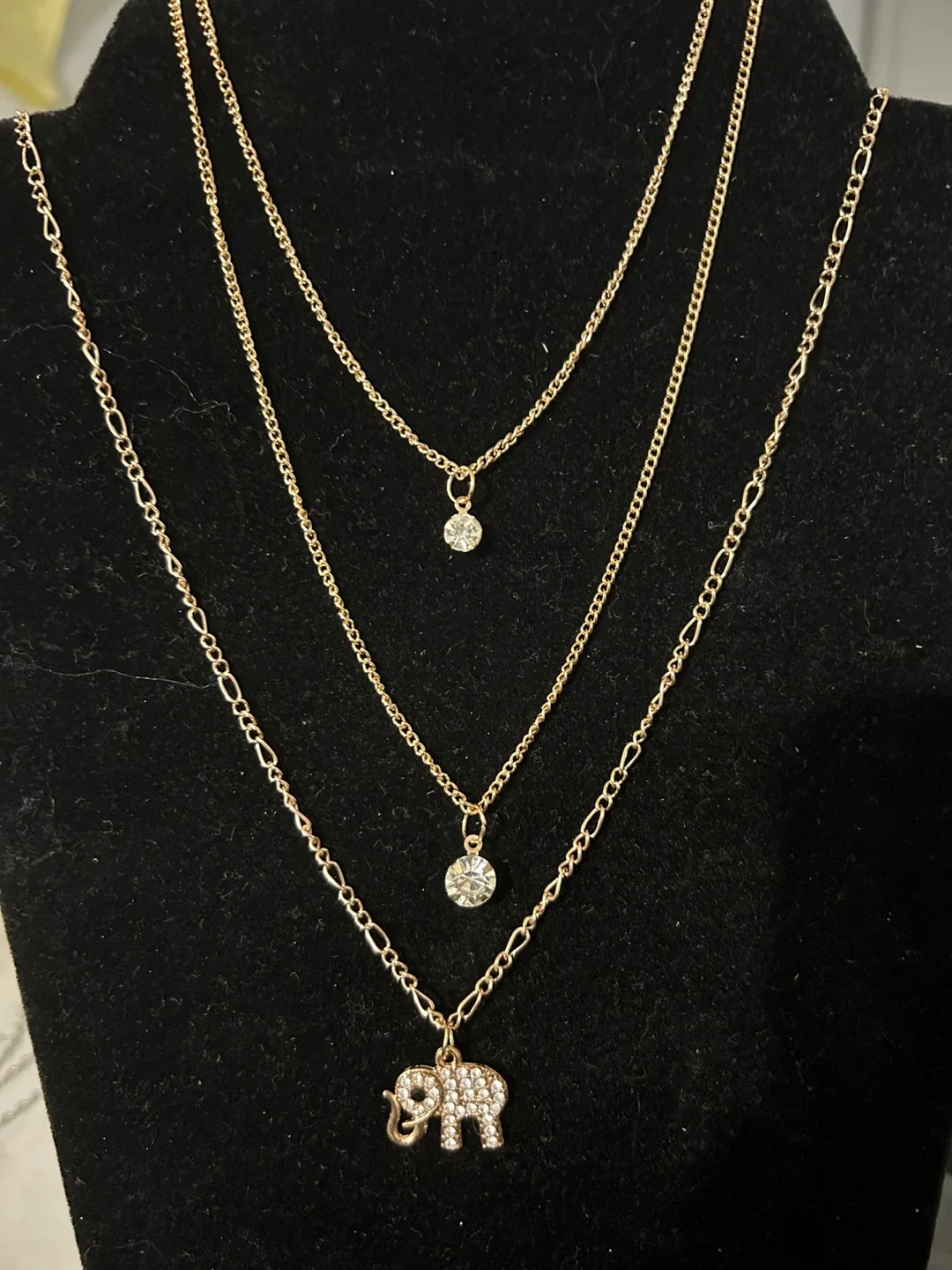 Layered Elephant Necklace with Rhinestones