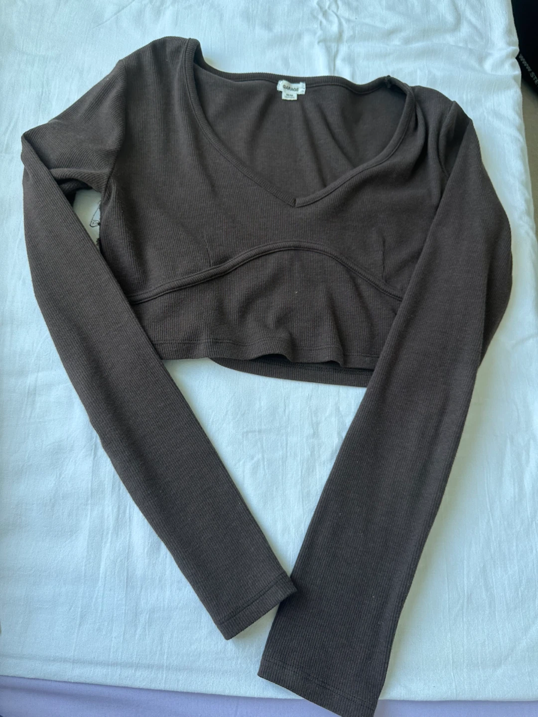 Garage Brown Long Sleeve Cropped Top