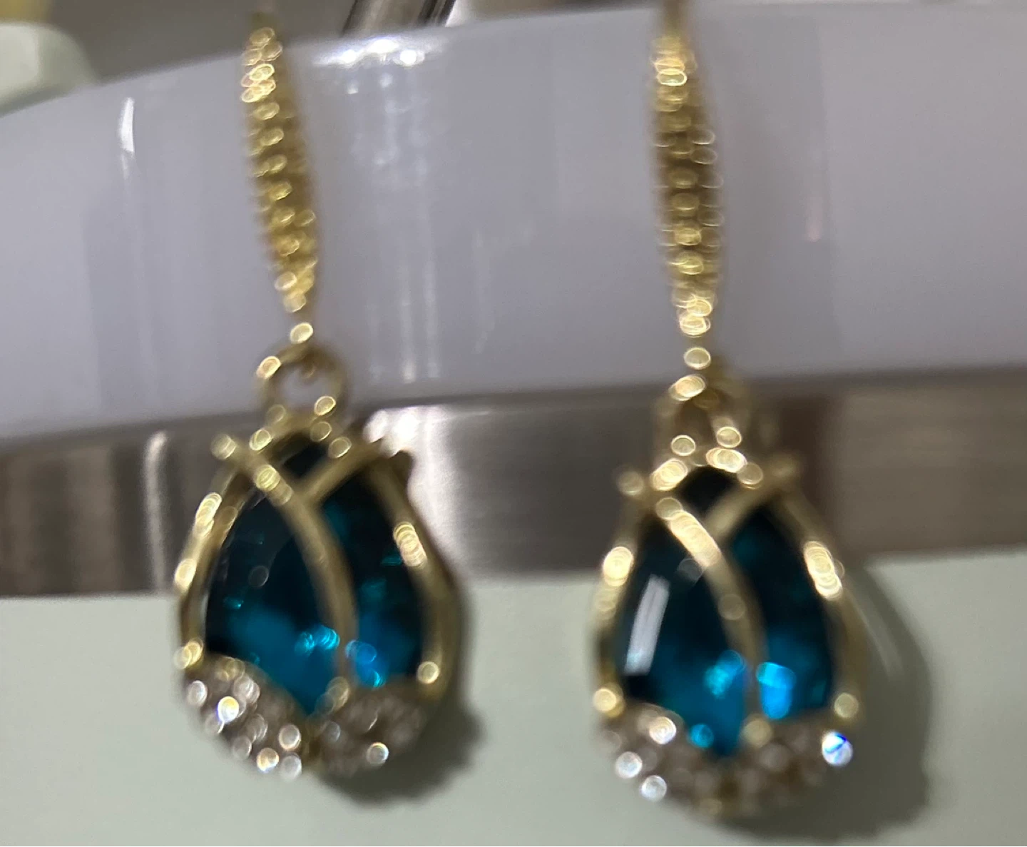 Gold Tone Blue Gem Tulip Earrings - photo 4