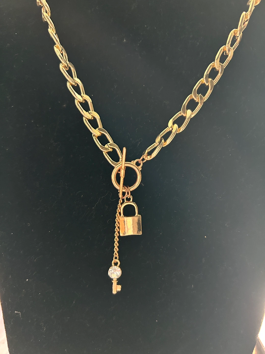 Gold Chain Necklace with Lock and Key Pendant - photo 2