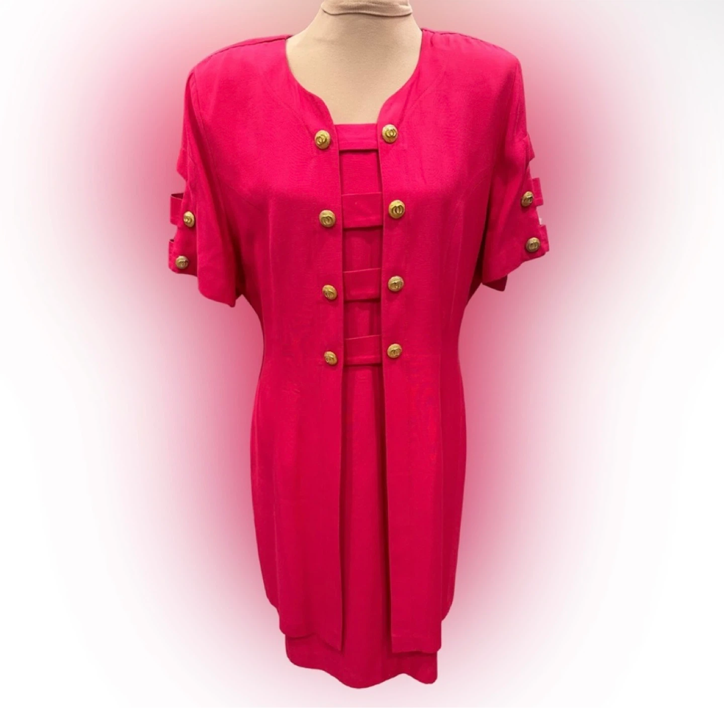 Vintage Fuchsia Dress with Gold Buttons