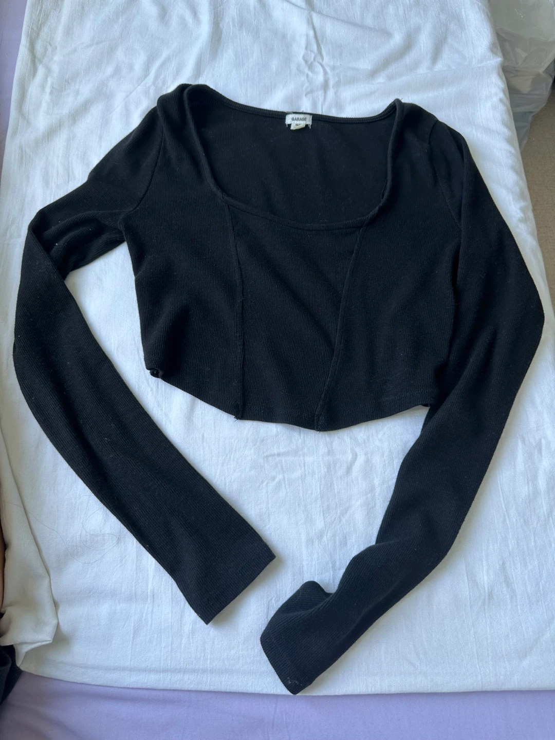 Garage Black Ribbed Long Sleeve Cropped Top