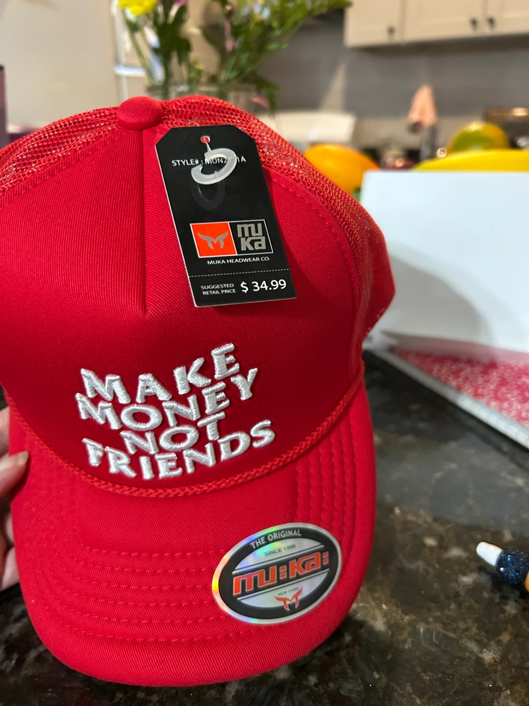 Muka Red trucker hat "Make Money Not Friends" - photo 2