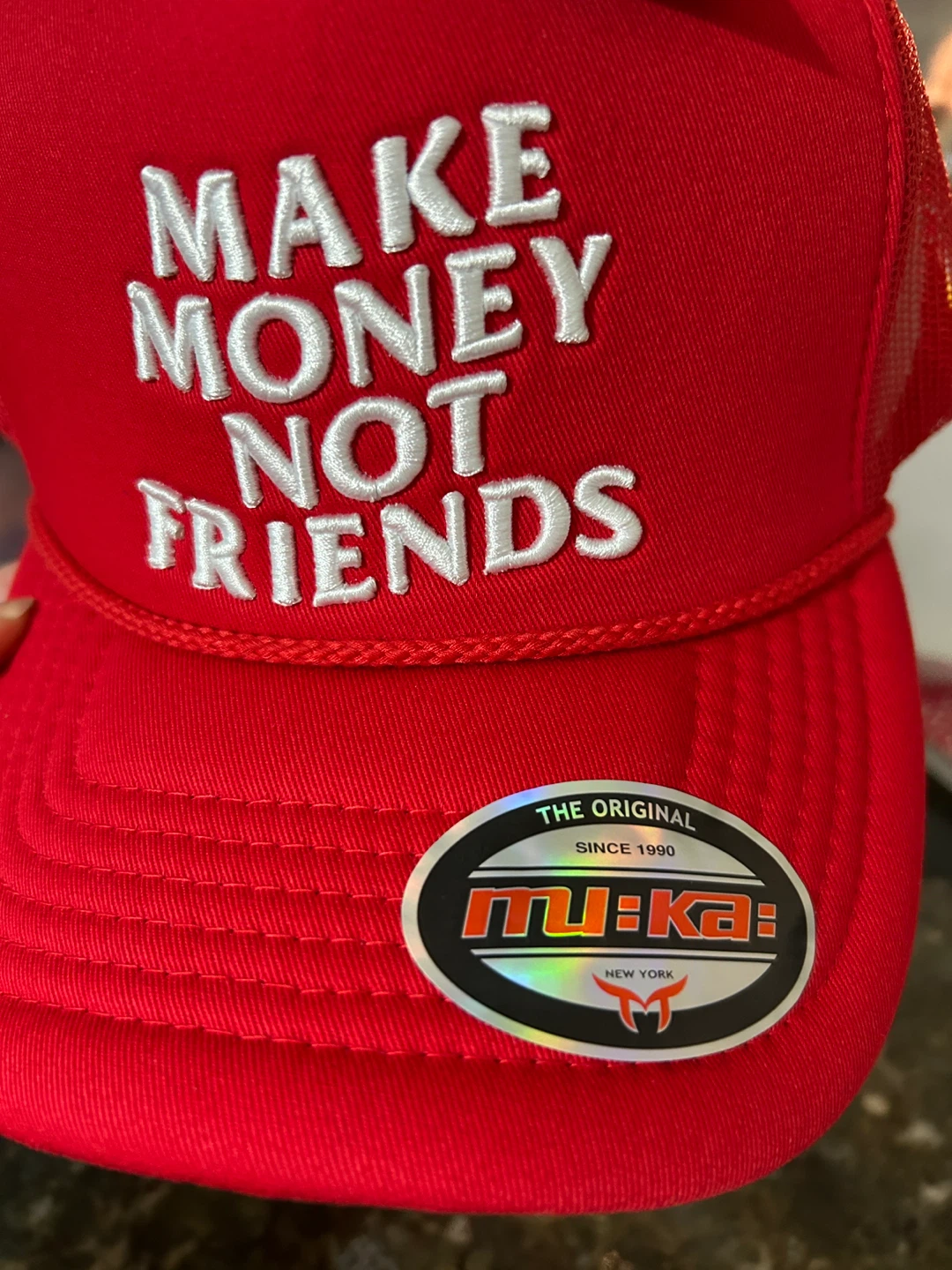 Muka Red trucker hat "Make Money Not Friends" - photo 5