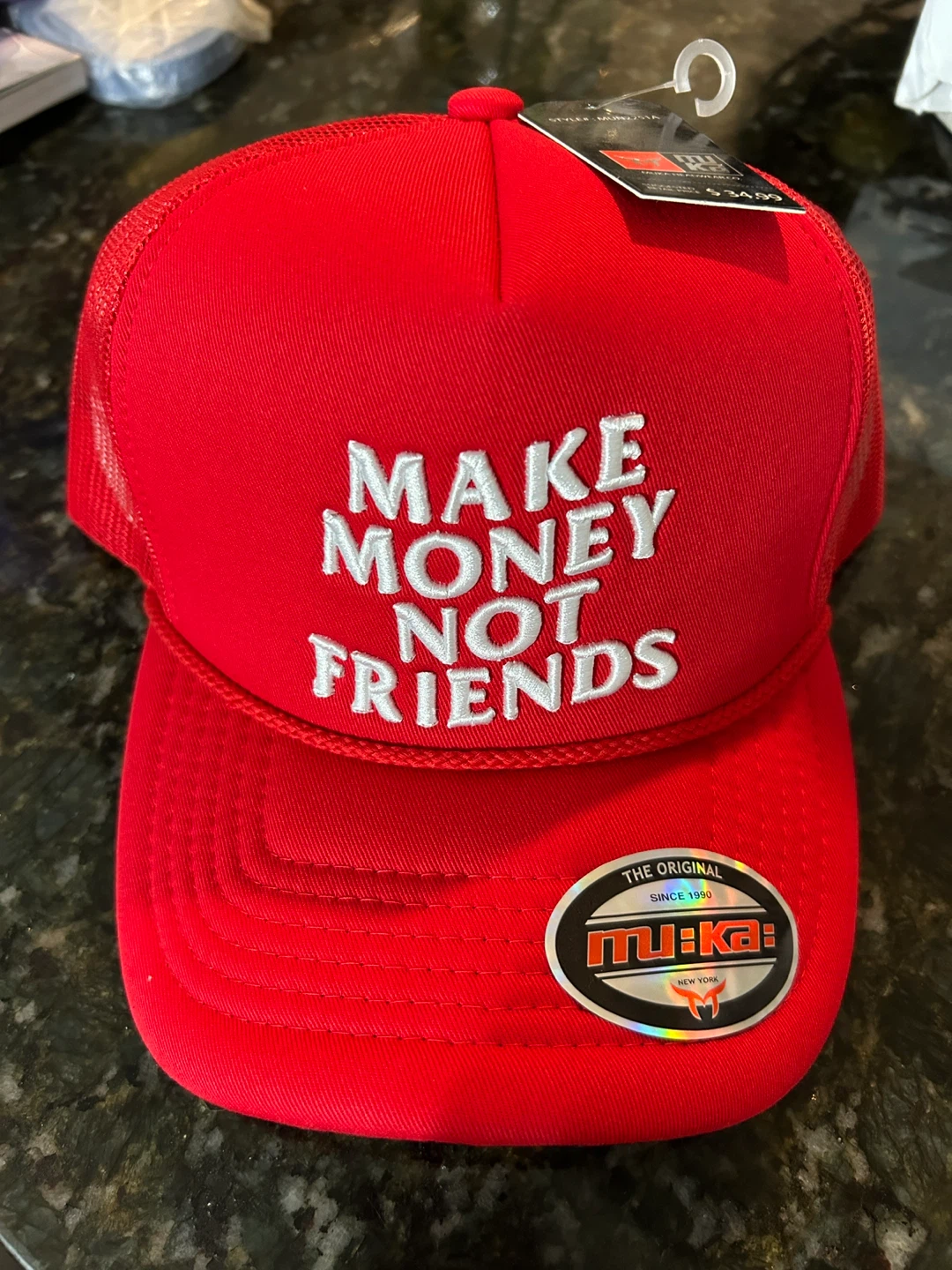 Muka Red trucker hat "Make Money Not Friends"