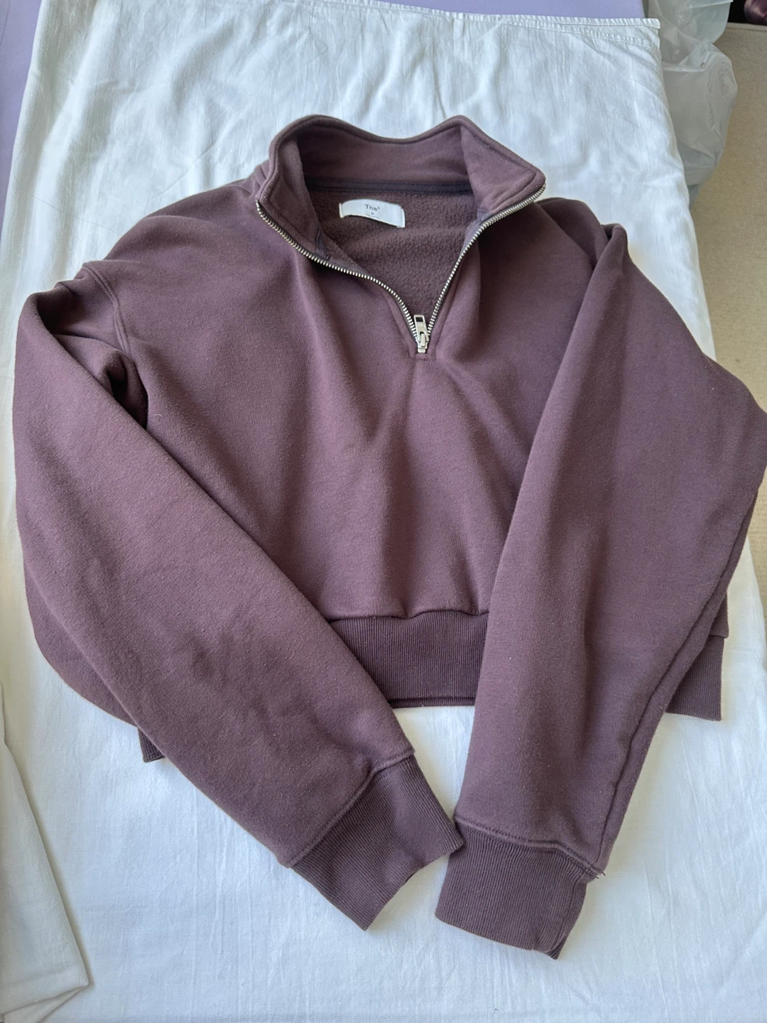 TNA Purple Quarter Zip Cropped Sweatshirt