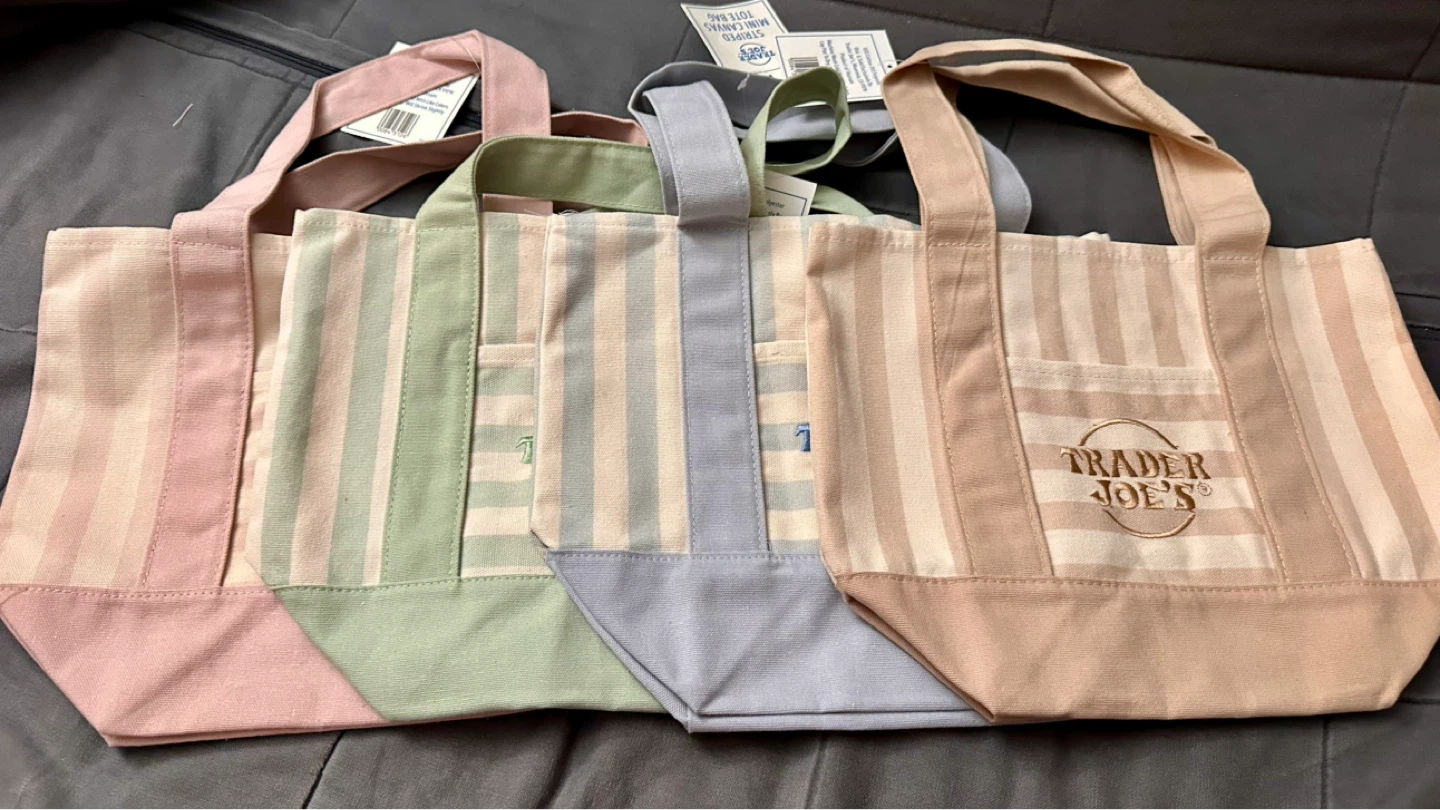 Trader Joe's Striped Canvas Tote Bags (Set of 4)