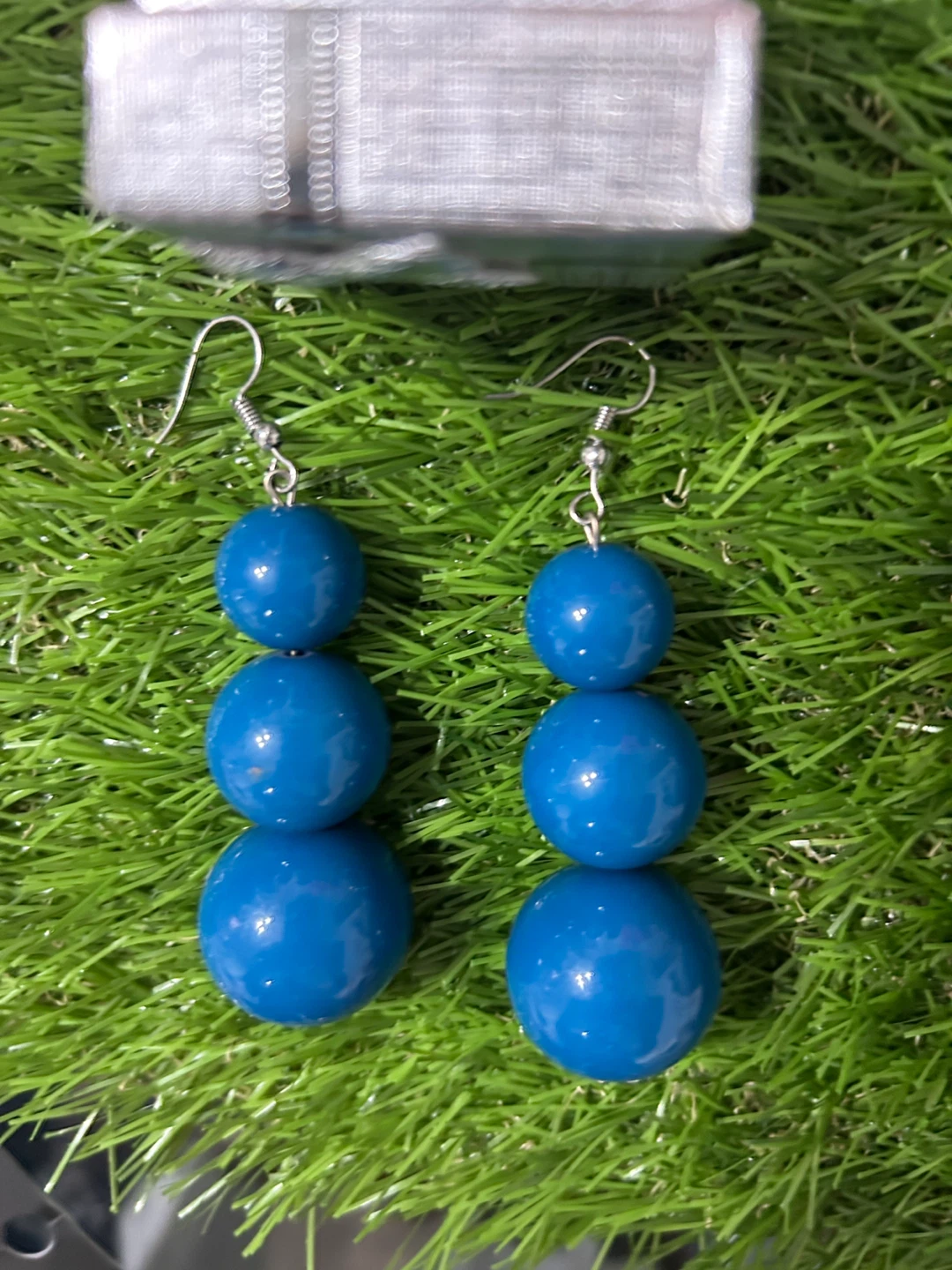 Blue Beaded Drop Earrings