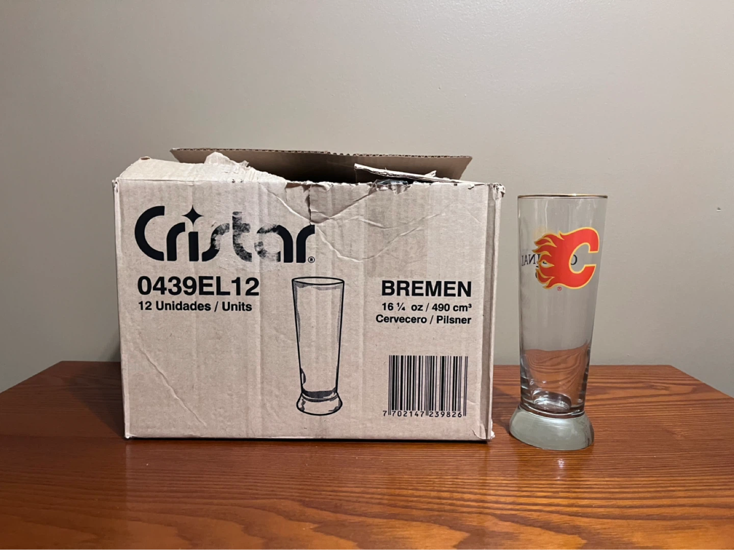 CALGARY FLAMES LOGO 16oz PILSNER GLASSES (10 glasses) - photo 2