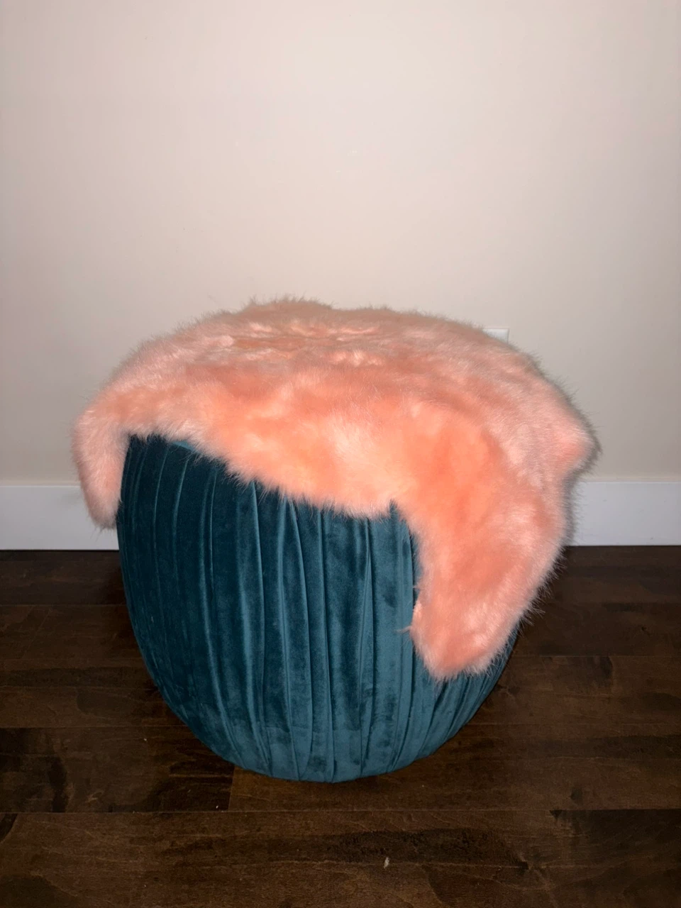 Teal Velvet Round Ottoman